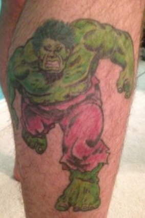 Jonathan Dick's Incredible Hulk tattoo.