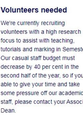 RMIT School of Science's callout for staff volunteers.