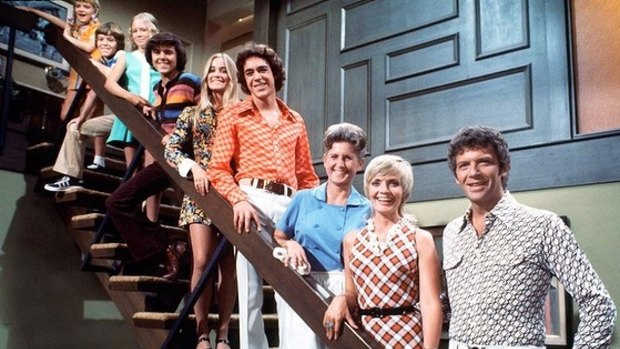 Days gone by ... the cast of The Brady Bunch on the iconic staircase as it was built on Paramount Stage 5.