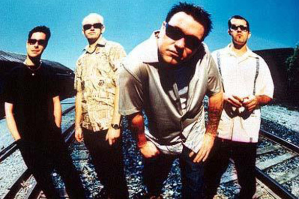 Smash Mouth lead singer Steve Harwell with his bandmates.