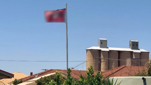 A Nazi flag flying over a home in the Victorian town of Beulah.