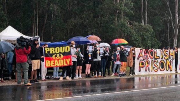 About 50 people turned out at Wacol to protest against black deaths in custody.
