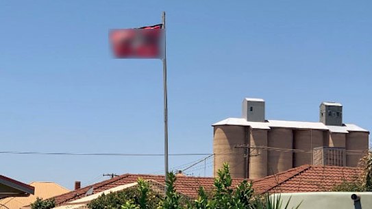 A Nazi flag flying over a home in the Victorian town of Beulah in 2020.