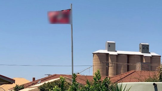 A Nazi flag flying over a home in the Victorian town of Beulah in 2020.