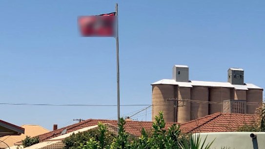 A Nazi flag flying over a home in the Victorian town of Beulah in 2020.
