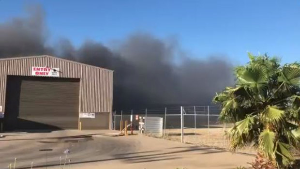 Fire burns at a Veolia recycling facility in Lemnos, just east of Shepparton