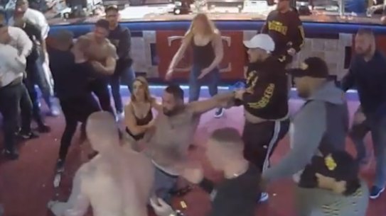 Wild bikie brawl at Canberra strip club caught on camera