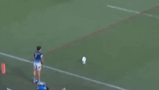 Panthers Nathan Bocking runs into the path of Jayden Campbell as he lines up a conversion.