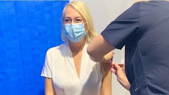 Melbourne Lord Mayor Sally Capp receiving her COVID-19 inoculation earlier this month.