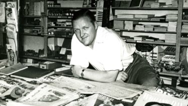 Allan Girdwood at the family newsagency and lending library in the 1950s.