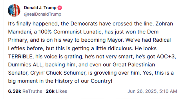  Trump’s post on Truth Social. 