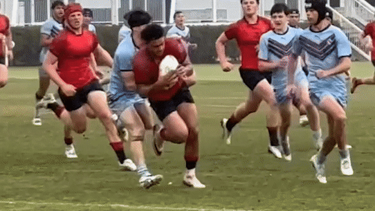 The league/rugby hybrid game between Barker College and St Gregory’s.