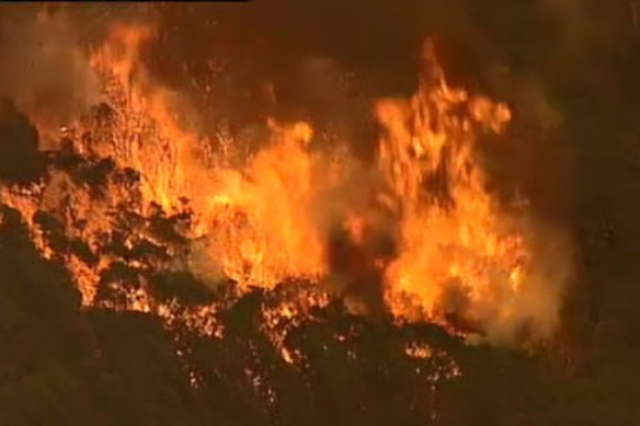 The fires burning near Mallacoota on Tuesday.