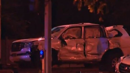 A 17-year-old teenager allegedly crashed a stolen Toyota Landcruiser that rolled and hit two pedestrians who died at Alexandra Hills in Queensland. Photo: Nine News