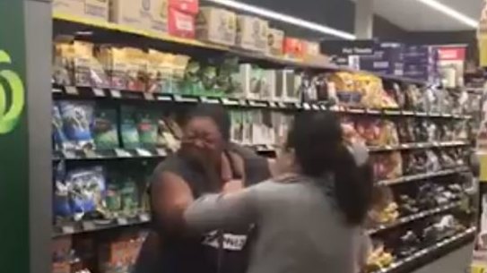 Footage of the women allegedly fighting over toilet paper at the Woolworths in Chullora on Saturday.