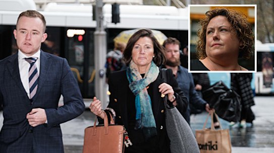 Helen Rosamond enters court on charges of defrauding NAB for millions of dollars on Friday and Rosemary Rogers (inset).

