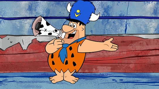 Not a troll: cartoon character Fred Flintstone with a megaphone.