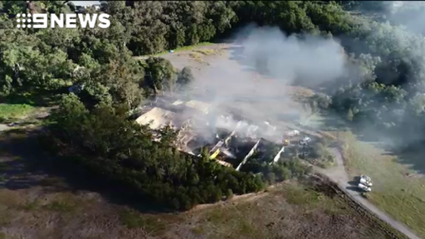 An aerial view of the Big Brother house fire on the Gold Coast on Saturday, June 22, 2018.