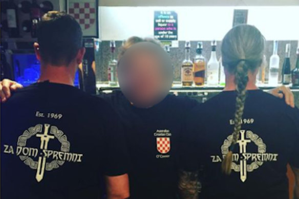 Patrons at the Australian Croatian Club O’Connor in Canberra wearing T-shirts with the phrase “za dom spremni”. 