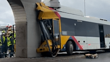 A bus driver has been seriously injured after crashing into a concrete rail bridge pylon in Port Adelaide.