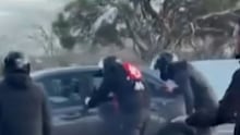 A group of motorcyclists has surrounded and attacked a car in a terrifying road rage incident in Melbourne’s western suburbs.