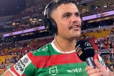 Latrell Mitchell is interviewed by Triple M after the Rabbitohs’ defeat in Brisbane.