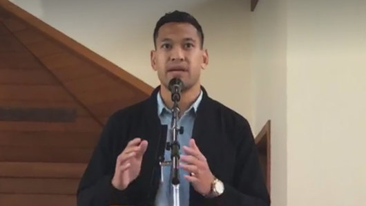Former Australian rugby union player Israel Folau delivers a sermon at The Truth of Jesus Christ Church in Sydney. 
