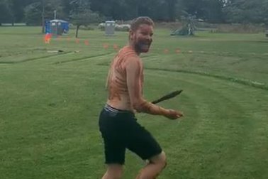 Dancing: a member of the conspiracy-minded group that has camped near the Aboriginal Tent Embassy in Canberra.