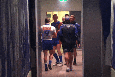 Jack Hetherington and Reed Mahoney in the tunnel late in Sunday’s game.
