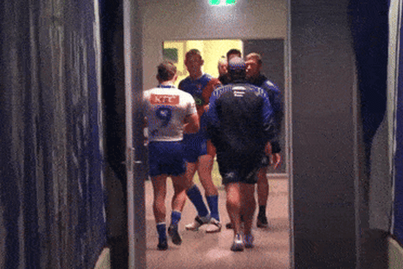 Jack Hetherington and Reed Mahoney in the tunnel late in Sunday’s game.