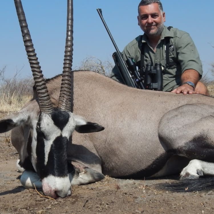 Australian property developer Nick Haridemos with an oryx.