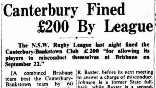 Canterbury were fined and two players suspended, as reported in this article on October 14, 1947.