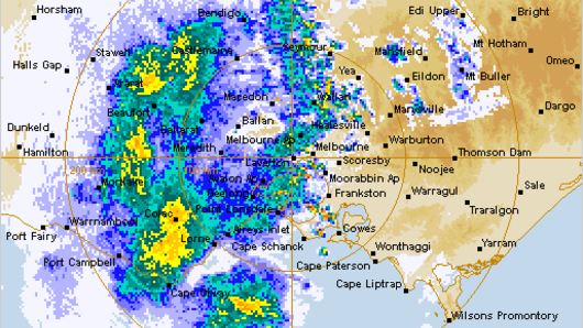 The radar at 8.30am as a rain band approached from the west. 