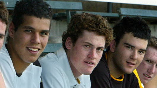 Hawthorn's 2004 star draftees (L-R) Lance Franklin, Jarryd Roughead and Jordan Lewis.