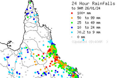 Tropical Cyclone Kirrily brought heavy rain to north Queensland, with the flood risk extending to areas further west.