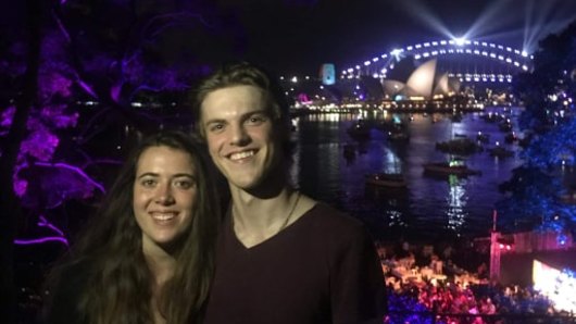 Theo Hayez and his cousin Lisa Hayez, in Sydney for New Year's Eve 2018.