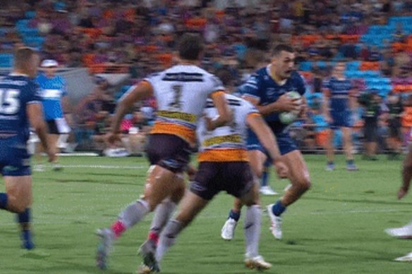 The alleged hip-drop tackle on Reagan Campbell-Gillard.