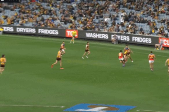 James Sicily was banned for three matches for this tackle on Hugh McCluggage.