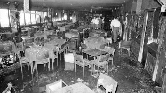 The remains of Brisbane’s Whiskey Au Go Go nightclub on the corner of Amelia Street and St Pauls Terrace in Fortitude Valley on March 8, 1973.