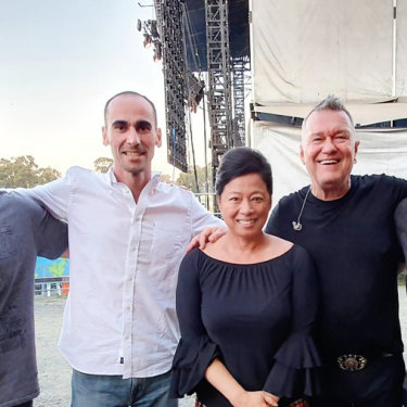 A little bit of daylight: Jamil Mirzaee, Moz Azimitabar, Jane and Jimmy Barnes, and Farhad Bandesh at Rochford Winery. The men attended the show at the personal invitation of the Barnes family.