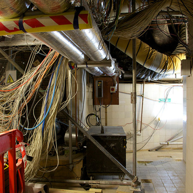 Some of the hundreds of kilometres of cables and wiring throughout the building. 