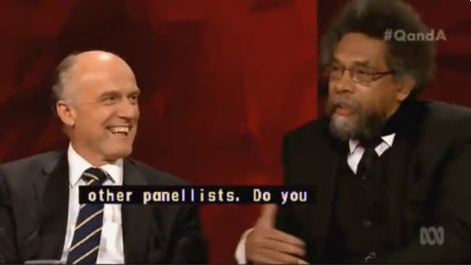 Oh brother... American philosopher Cornel West (right) and Liberal senator Eric Abetz went head to head on Q&A.