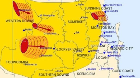 The Queensland severe storm map, issued early on Wednesday afternoon.