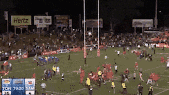 The crowd takes to the field at the end of Tonga’s win over Samoa.
