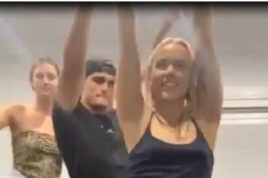 TikTok stills which show Nathan Cleary dancing with a group of women at his home.