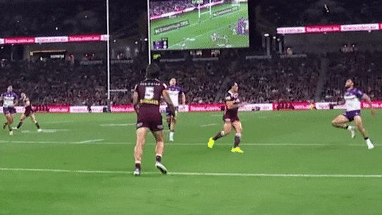 Kotoni Staggs blatantly tries to stop Xavier Coates getting to the ball last Thursday.