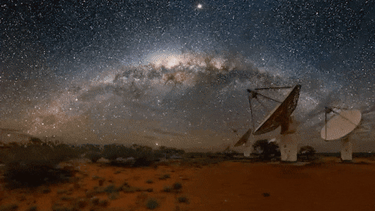 A new map called SPICE-RACS shows magnetic fields in the Universe in blue and red. Wjarri was produced by CSIRO's ASKAP radio telescope at Yamaji Country.
