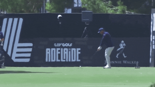 Bryson DeChambeau tops a drive at the 10th hole at LIV Golf Adelaide.