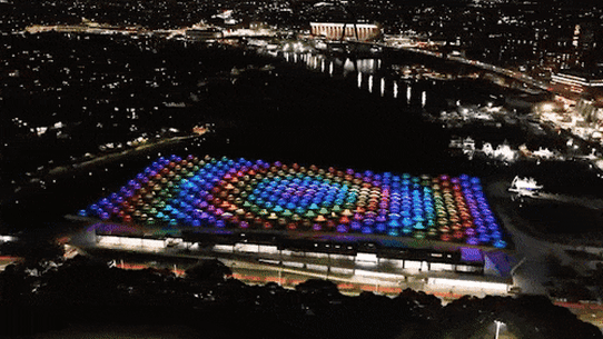 The new Sydney Fish Market roof lights up.