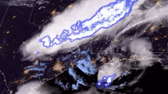 This lightning storm, captured by NOAA satellites, produced a record-breaking megaflash in 2020 but the newly reported 829-kilometre event just beat it. 